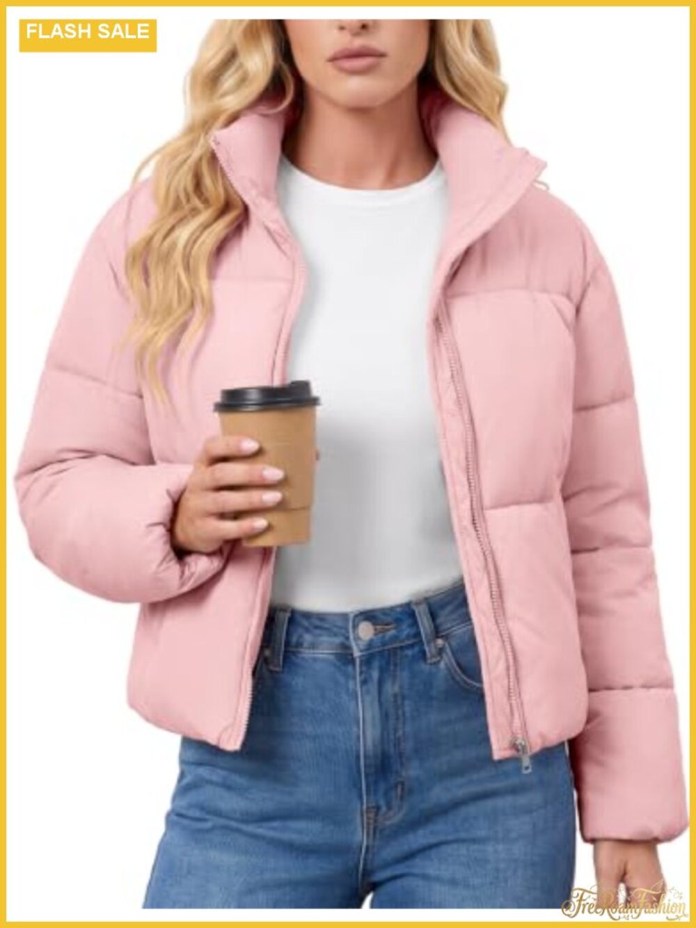 Women's Cropped Quilted Puffer Jacket Zip Up Winter Coat